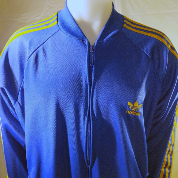 blue and yellow adidas track jacket